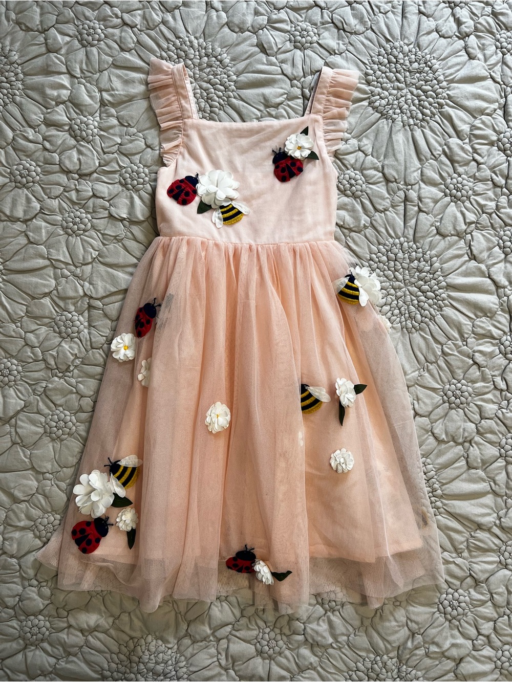 Mini Boden Kids’ Ladybug & Bee Appliqué Tulle Dress - Picture 2 of 7